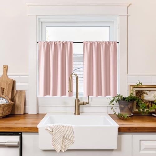 100% Blackout Bathroom Curtains Over Sink 24 inches Long (100% Blackout - Baby Pink / 42"W x 24"L (Pack of 2))