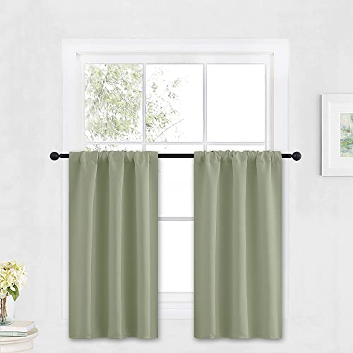Cafe Blackout Curtains 30 inch Length (Sage Green / 29"W x 30"L (Pack of 2))