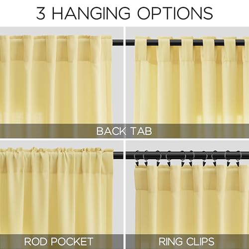 Yellow Linen Blend Drapes 84 Inch Length 2 Panels Set Back Tab Rod Pocket Light Filtering Privacy Semi Sheer Textured Curtain Neutral Farmhouse Decor for Living Room Bedroom Curtains 52x84 (52"W x 84"L (Pack of 2) / Yellow)