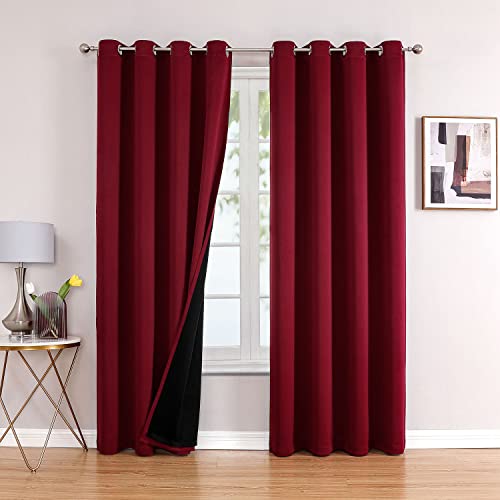 100% Blackout Curtains for Bedroom 80 Inches Long 2 Panels Set (52"W x 80"L (Pack of 2) / Burgundy)