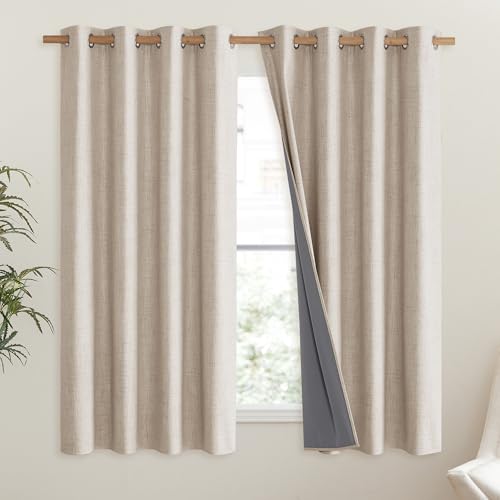 Cream Linen Complete Blackout Curtains 48 inches for Kids Room (52"W x 48"L (Pack of 2) / Cream)