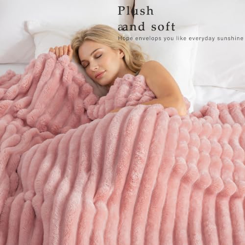 Striped King Size Fleece Blanket for Bed (Pink / King ( 90x104 IN ))