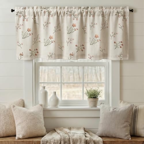 Kitchen Valances for Windows (Flower Embroidery Light Filtering / 52"W x 18"L (Pack of 1))