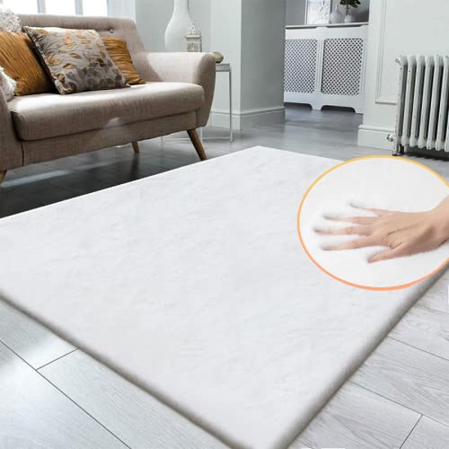 White Faux Rabbit Fluffy Fur Area Rugs for Bedroom Living Room Machine Washable Shag Rug 4x6 Nursery Rug Teen Room Decor (4' x 6' (Rectangular) / White)