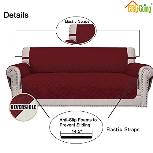 Reversible Couch Cover for 3 Cushion Couch Sofa Cover for Dogs Water Resistant Furniture Protector Cover with Foam Sticks Elastic Straps for Pet Cat (Christmas Red/Ivory / Large Sofa)