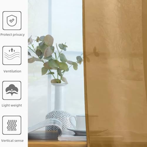 Solid Sheer Rod Pocket Curtain Voile Draperies 2 Panels White Beige Black Grey Ivory 52 Inch Width 90 Inch Long 1 Pair for Kitchen Bedroom Children Living Room Yard (Light Brown / 52"W x 90"L (Pack of 2))