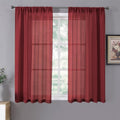 Short Sheer Curtain Linen Textured Living Room Curtains Sheer Light Filtering Rod Pocket Voile Curtain for Bedroom (42"W x 54"L (Pack of 2) / Burgundy Red)