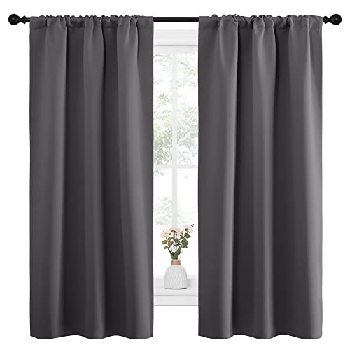 Grey Blackout Curtains for Bedroom 34" Wide x 63" Long 2 Panels (Grey / 34"W x 63"L (Pack of 2))