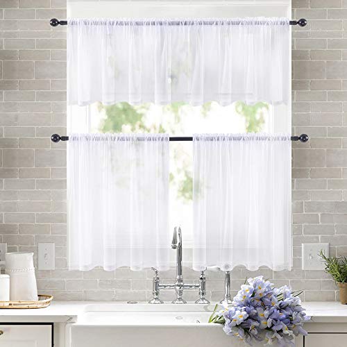 2 Panels Kitchen Tiers Half Window Sheer Curtains 29 X 36 Inch White (White / 29"W x 36"L (Pack of 2))