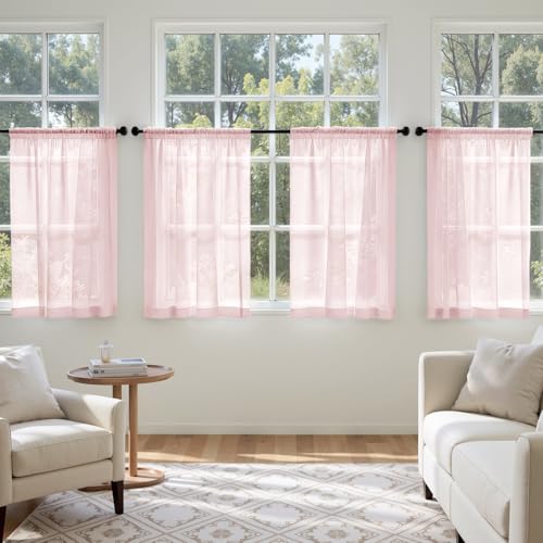 Blush Pink Sheer Curtains 63 Inches Long 4 Panels 42 x 63 Inches (42"W x 63"L (Pack of 4) / Blush Pink)