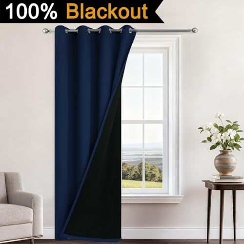 Navy Blue Blackout Curtains 96" Long for Bedroom 52" Wide 1 Panel (52"W x 96"L (Pack of 1) / Navy Blue)