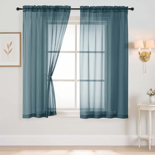 Dusty Blue Sheer Curtains 63 Inch Length 2 Panels (42"W x 63"L (Pack of 2) / Dusty)