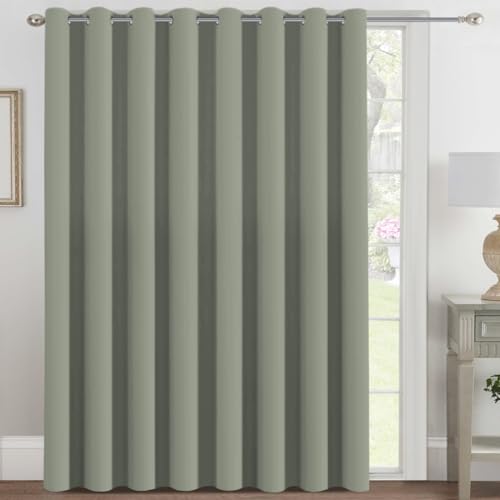 Blackout Patio Curtains 100 x 84 Inches for Sliding Door Extral Wide Blackout Curtain Panels Thermal Insulated Room Divider (100"W x 84"L (Pack of 1) / Sea Grass)