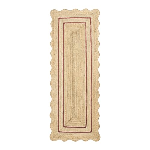 Wave Scalloped Jute Runner Handwoven Hallway Runner 2'6"x6' Rustic Red (2'6"x6' / Rustic Red)