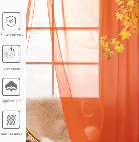 Solid Sheer Rod Pocket Curtain Voile Draperies 2 Panels White Beige Black Grey Coffee 52 Inch Width 45 Inch Long 1 Pair for Kitchen Bedroom Children Living Room Yard (Burnt Orange / 52"W x 45"L (Pack of 2))