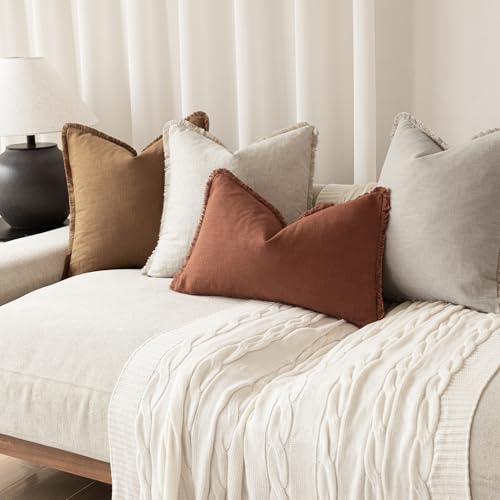 Decorative Linen Fringe Throw Pillow Covers 20×20 Rust Orange (20" x 20" (Pack of 2) / Late Autumn)