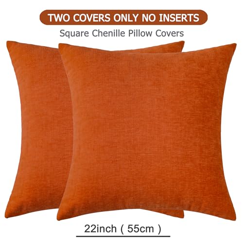 Decorative Square Throw Pillow Covers 22"x22" Inch Set of 2 (Orange / 22" x 22" (Pack of 2))
