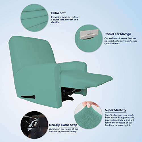 Stretc Recliner Chair Covers Fleece Soft Couch Covers for Sofa (Small Recliner Chair / Cyan)