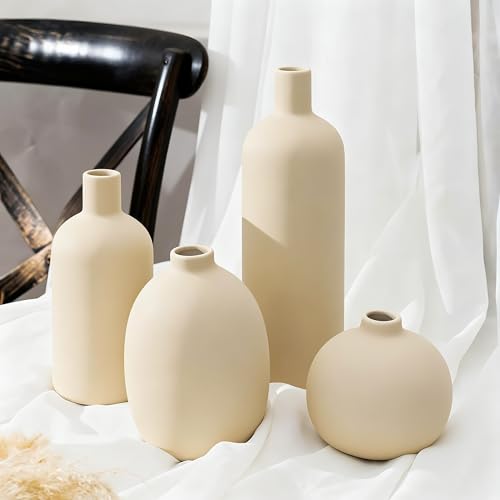 Beige Ceramic Vase Set of 4 (Beige Set of 4)