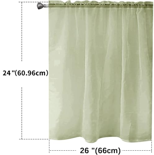 Basic Rod Pocket Sheer Voile Window Curtain Panels Sage Green 1 Pair 2 Panels 26 Width 24 Inch Long for Kitchen Bedroom Children Living Room Yard（Sage Green (Sage Green / 26"W x 24"L (Pack of 2))