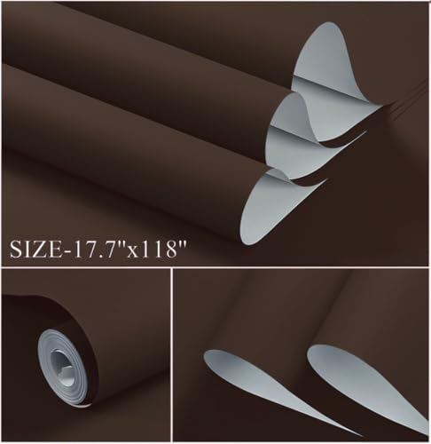 236.2''x17.7''Coffee Brown Peel and Stick Wallpaper Contact Paper Modern Self Adhesive Wall Paper Removable Textured Solid Color Shelf Cabinet Vinyl Roll (Coffee Brown / 236.2" x 17.7")