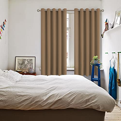 Taupe Blackout Curtains for Bedroom 63 Inch Long (Taupe / 70"W x 70"L (Pack of 2))