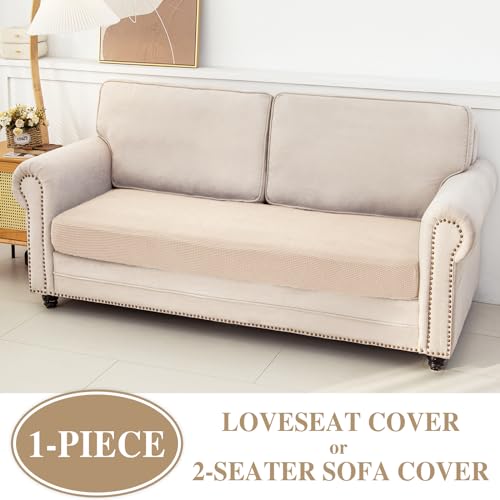 Couch Cushion Cover Loveseat Cover or 2 Seat Sofa Cover Washable Stretch Sectional Sofa Slipcover (Natural / Loveseat Cover)