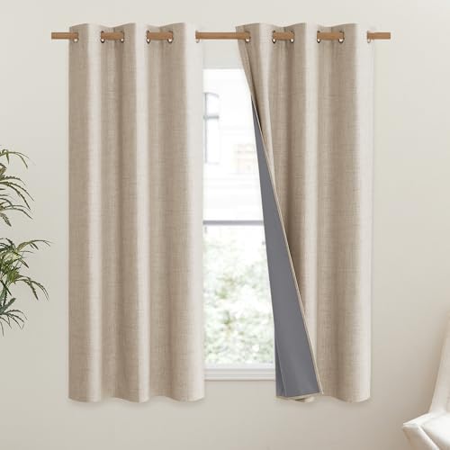 Cream 100% Blackout Linen Curtains 45 inch Long Burg for Dining Room (42"W x 45"L (Pack of 2) / Cream)