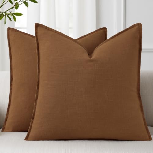 Fall Brick Linen Throw Pillow Covers 24x24 Set of 2 (Brick / 24" x 24" (Pack of 2))
