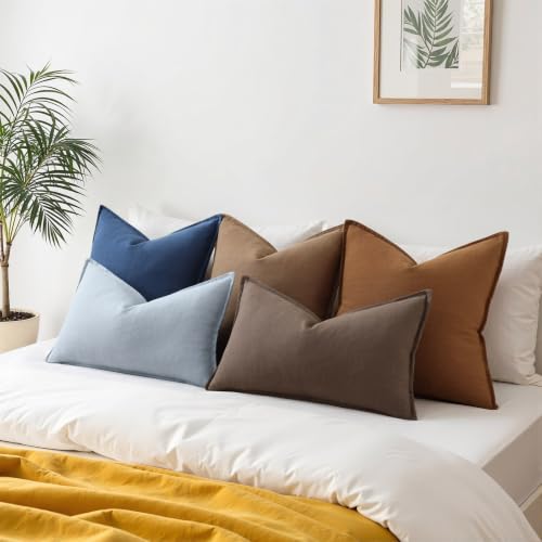 Fall Brick Linen Throw Pillow Covers 24x24 Set of 2 (Brick / 24" x 24" (Pack of 2))