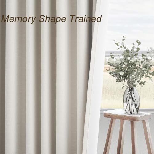 Birch Cream Extra Wide 72 Inches Blackout Curtains for Living Room Ivory Linen Blend Pleated Farmhouse Drapes Back Tab Pleated Rod Pocket Ceiling Track Large Windows Burg (Birch / 72"W x 90"L (Pack of 1))