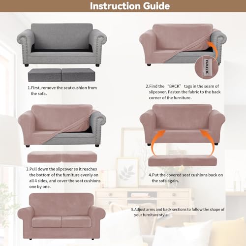 Velvet Stretch 3 Pieces Couch Cover for Sofa Washable (Medium / Pink)