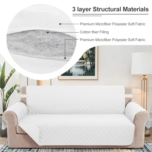 Reversible Sofa Cover for 3 Cushion (White/White / Sofa L - Large (68''))