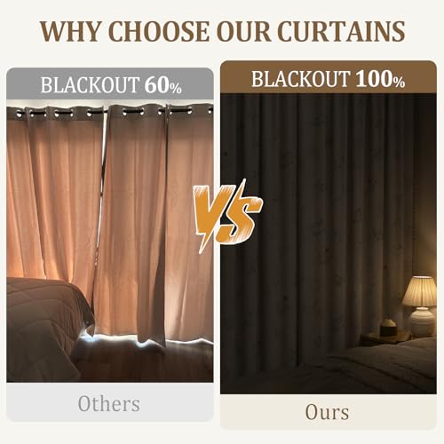 Boho Floral 100% Blackout Curtains 84 Inch 2 Panels Linen Texture (Blackout Vintage Florals / 52"W x 84"L (Pack of 2))