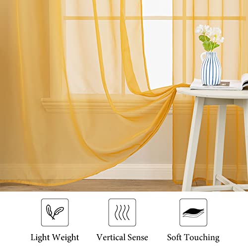 2 Panels Fall Sheer Curtains for Living Room 54X90 Inch Gold (Gold / 54"W x 90"L (Pack of 2))