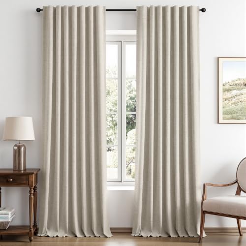 100% Blackout Linen Curtains for Bedroom 42 x 96 Inch Stone 2 Panels (Stone / 42"W x 96"L (Pack of 2))