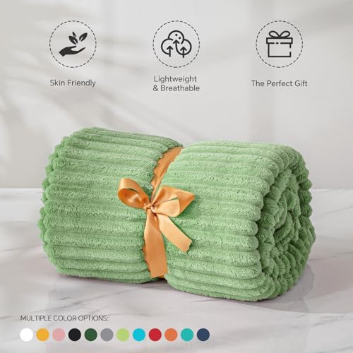 3D Ribbed Apple Green Fleece Twin Blanket for Couch (Apple Green / Twin(60"x80"))