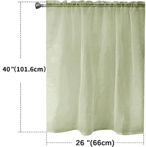 Basic Rod Pocket Sheer Voile Window Curtain Panels Sage Green 1 Pair 2 Panels 26 Width 40 Inch Long for Kitchen Bedroom Children Living Room Yard（Sage Green (Sage Green / 26"W x 40"L (Pack of 2))