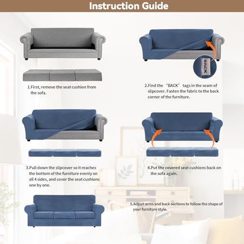 4 Pieces Couch Cover for Sofa Velvet Slipcovers Washable (Large / Light Blue)
