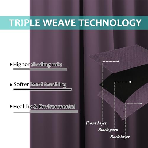 100% Blackout Lined Curtains (Plum / 42"W x 63"L (Pack of 2))