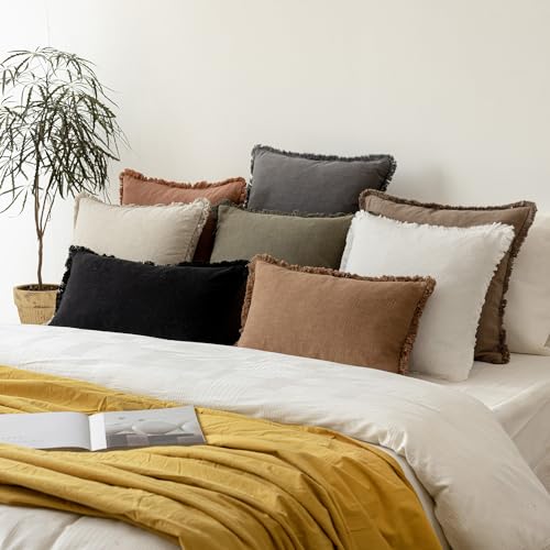 Decorative Linen Fringe Throw Pillow Covers 26×26 Inch (26" x 26" (Pack of 2) / Black)
