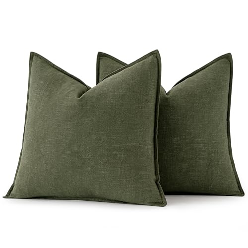 Decorative Linen Pillow Covers 18x18 Inch Dark Olive Green (Dark Olive Green / 18" x 18" (Pack of 2))