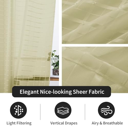 Check Sheer Curtains 72 Inches 2 Panels Set (Check - Sage Green / 52"W x 72"L (Pack of 2))