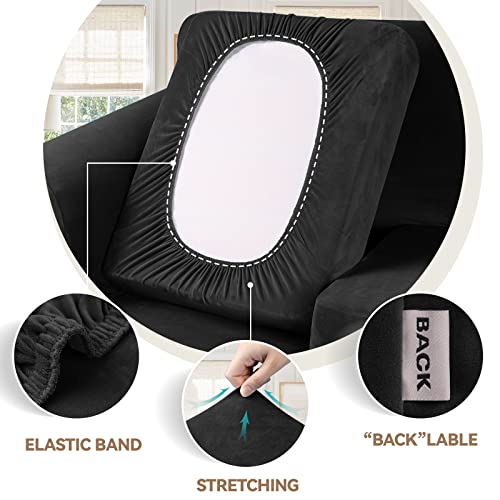 Velvet Stretch 2 Pieces Chair Sofa Slipcovers Washable (Small / Black)