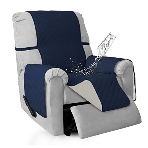 Double Protection 100% Waterproof Recliner Covers for Living Room (Navy/Ivory / Recliner Small)