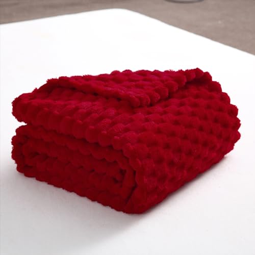 Red Throw Blanket 90"×90" inches Fuzzy 3D Jacquard Decorative (Red / 90"×90”)