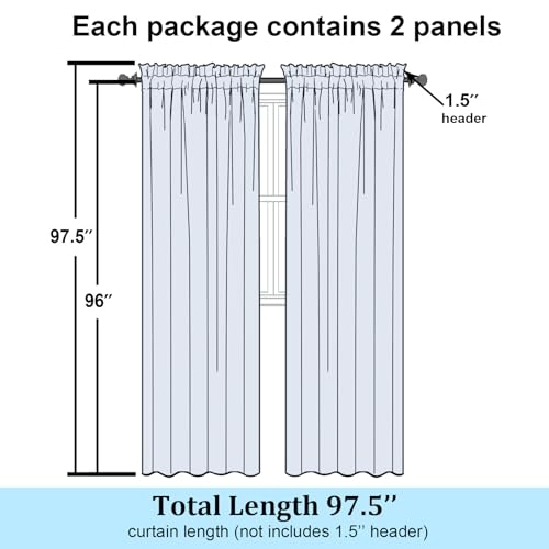 Cream Sheer Curtains 96 Inches Long 2 Panels (Cream / 42"W x 96"L (Pack of 2))