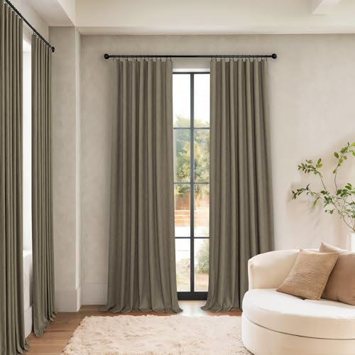 Brown Room Darkening Curtains 96 Inch Long for Living Room Dining Back Tab Linen Blackout Drapes Rustic Neutral Energy Efficient Black Out Window Curtain Panels for Bedroom Home Office Earth Cottage (Brown / 52"W x 96"L (Pack of 2))