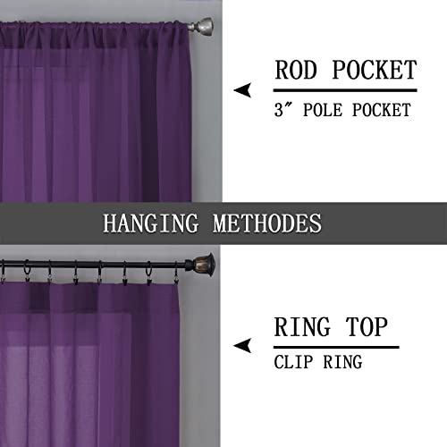 Sheer Tier Curtain Linen Textured Half Kitchen Curtains Sheer Light Filtering Rod Pocket Voile Small Curtains for Bathroom (25"W x 36"L (Pack of 2) / Royal Purple)