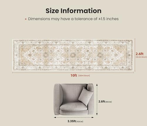Amada 2'6"x10' Washable Runner Rug for Hallway (2'6" x 10' (Runner) / Distressed Beige/Cream)